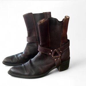 Zamagni Brown Chunky Western Women’s Riding Boots 39/US 9 boho buckle studded